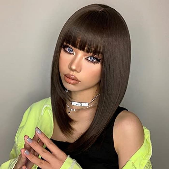 DILLARDS Maeau - Wigs For Women Long Brown Wig Straight Ombre Wigs Natural Looking Synthetic Wig Fancy Dress Wig Short Bob Wigs For Daily Party Cosplay, Brown 2 - Image 1